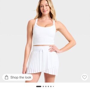 JoyLab White Pleated Tennis Skirt Set , sport bra XL . Skort L